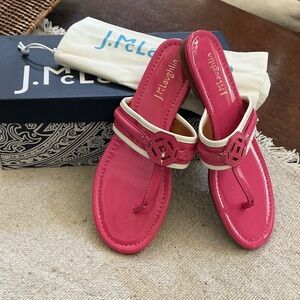 J. McLaughlin Hot Pink Thong Sandals with Cream Trim size 7